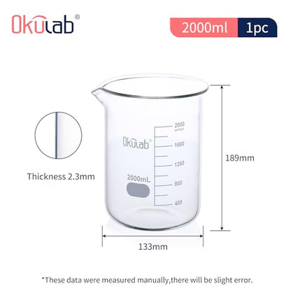 2000mL Glass Beaker, Low Form, Graduated 3.3 Borosilicate Glass Beakers for Lab, Classroom, Craft, Kitchen,BKLG2000A1 - style: Vol.2000ml