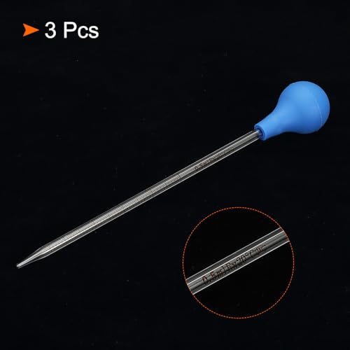 PATIKIL Graduated Dropper Pipettes Kit, 3pcs 0.5ml Borosilicate Glass Pipette with Rubber Cap for Transfer Liquid for Lab, Chemistry, Clear, 7.9" - size: 0.5ml