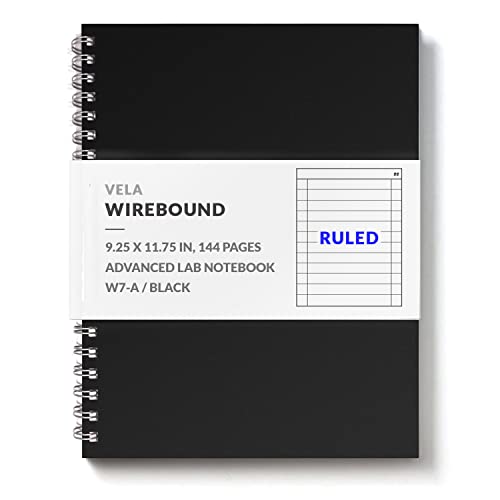 Vela Sciences Advanced W7-A Expanded Wirebound Lab Notebook, 9.25 x 11.75 in (23.5 x 30 cm), 144 Pages, Double Wire Looped, 70lb Heavyweight Paper (1-Pack, Ruled) - style: Ruled