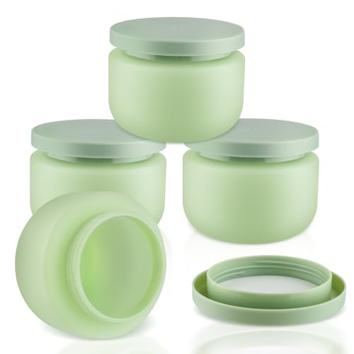 4 Pack 8 OZ Plastic Jars Round Cosmetic Container with Lids,Wide Mouth Soft Slime Jars for Lotion,Hand Cream,Ointments,Makeup,Body Butter,Rhinestone,Samples Pot Travel Make Up Storage (Green) - color: Green