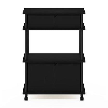 Furinno Turn-N-Tube Kitchen Storage Cart with Cabinet with Lockable Wheels, Americano/Black - color: Americano/Black, size: 3-Tier with Cabinet