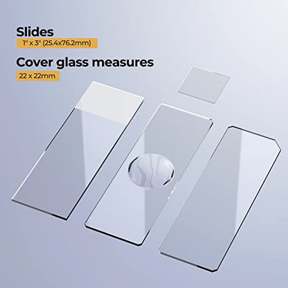 Frosted Microscope Slides Kit, 100 Pcs Pre-Cleaned Blank Microscope Slides and 100 Pcs 22x22mm Square Coverslips Cover Glass for Monocular Binocular Trinocular Microscopes