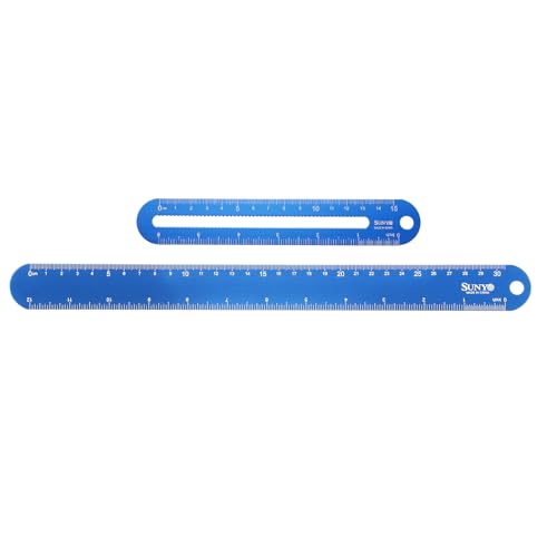 HARFINGTON 2pcs Metal Straight Ruler 12"+6" Metric SAE Dark Blue - color: Dark Blue