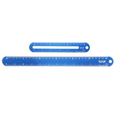 HARFINGTON 2pcs Metal Straight Ruler 12"+6" Metric SAE Dark Blue - color: Dark Blue