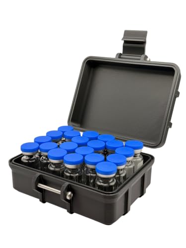 3ml Peptide Vial Storage Case for 20 Vials | Hard Protective Travel Organizer | Snap-Lock Latch | Made in USA (Black) - color: Black