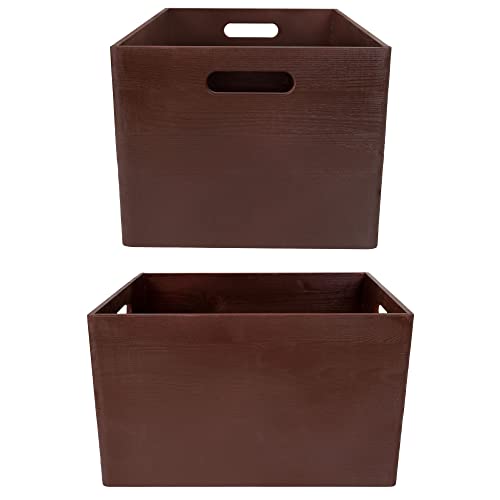 Creative Deco XXL Brown Wooden Crate Nesting Crate Handles - color: Brown, size: XXL