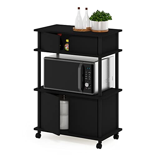 Furinno Turn-N-Tube Kitchen Storage Cart with Cabinet with Lockable Wheels, Americano/Black - color: Americano/Black, size: 3-Tier with Cabinet