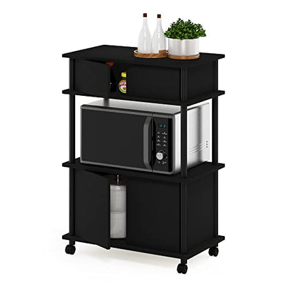 Furinno Turn-N-Tube Kitchen Storage Cart with Cabinet with Lockable Wheels, Americano/Black - color: Americano/Black, size: 3-Tier with Cabinet