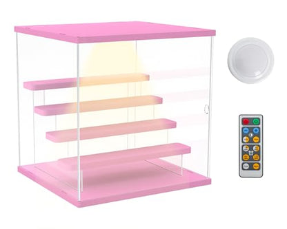 Acrylic Display Case for Collectibles, 5 Tier Figure Display Box with Door - color: Pink