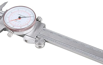 Accusize Industrial Tools 0-6''/0-150 mm by 0.001''/0.02 mm Inch/Metric Dual Needle Precision Dial Caliper Stainless Steel, P920-S236