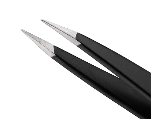Pointed Tweezers | High Carbon Stainless Steel Ingrown Hair Tweezer | Needle Nose Tweezers Precision Perfectly Aligned & Hand Filed Sharp Tweezers - color: Black