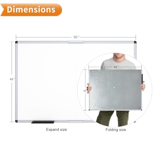 VIZ-PRO Large Magnetic Dry Erase Whiteboard, 96 x 48 Inches, Foldable - size: 96"W x 48"H