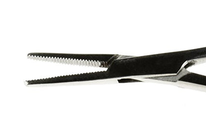 SE 3.5-Inch Stainless Steel Straight Forceps - Self-Locking, Serrated Tip for Precision Grip and Clamping - Perfect for Crafting, Fishing Tasks, Jewelry Making, and More! - 635FS - size: 3-1/2", style: Straight