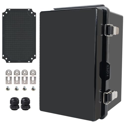 Outdoor Waterproof Electrical Box Junction Box Weatherproof IP67 ABS Plastic Enclosure Switch Router Project Box Electronics Enclosure with Mounting Plate Wall Bracket Black 11.8"x7.9"x6.7" - color: Black, size: 11.8" x 7.9" x 6.7"