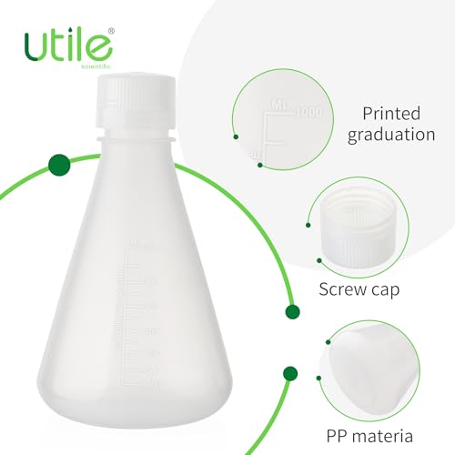 Utile Plastic Erlenmeyer Flask Set with Screw Caps，2pcs of Vol.1000ml Scientific Conical Flask Laboratory Flask, with Molded Graduations, 4023.0681.2 - size: 2 pcs of 1000ml