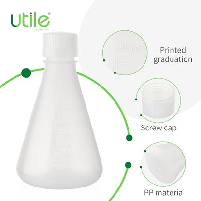 Utile Plastic Erlenmeyer Flask Set with Screw Caps，2pcs of Vol.1000ml Scientific Conical Flask Laboratory Flask, with Molded Graduations, 4023.0681.2 - size: 2 pcs of 1000ml