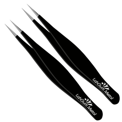 Super Sharp Pointed Tweezers - Precision Fine Point Tip Ingrown Hair Remover - Stainless Steel Facial Hair Remover - Black Color