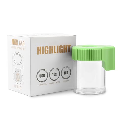 Magnifying Viewing Jar with LED Light, Airtight Transparent Glass Storage Jars, Rechargeable LED Lit Lid Container (Green) - color: Green