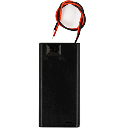whiteeeen 2pcs 2 AA Battery Box Case with Switch Cover Black Plastic Cell Holder Spring Clip Wire Leads (2X 1.5V, Total 3V) - size: AA 2x1.5V Box with Switch (2pcs)