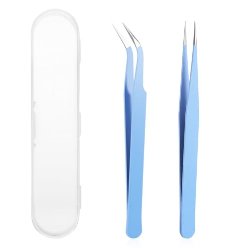 2 Pcs Sticker Tweezers, Craft Tweezers Scrapbooking Tools Precision Tweezer Blue Cute Crafting Tweezer for Stickers Lashes Electronics Scrapbooking (Blue) - color: Blue