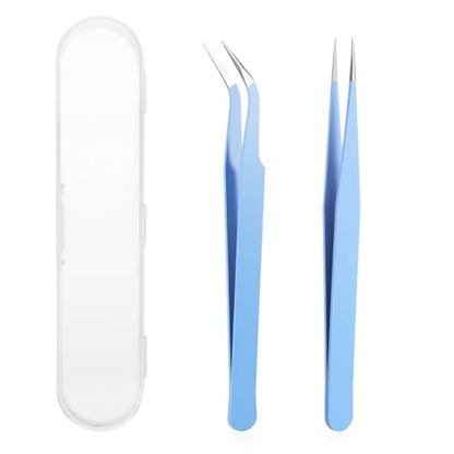 2 Pcs Sticker Tweezers, Craft Tweezers Scrapbooking Tools Precision Tweezer Blue Cute Crafting Tweezer for Stickers Lashes Electronics Scrapbooking (Blue) - color: Blue