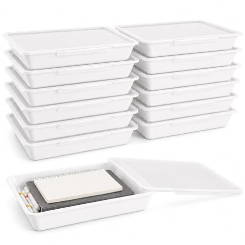 gisgfim 12 Pack Flat Storage Paper Tray with Clear Latching Lids, White - color: White
