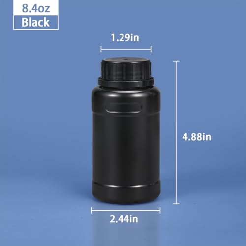 8 oz Black HDPE Wide Mouth Sample Bottles, Light-Proof Plastic Reagent Bottles with Leakproof Sealed Caps, 4 Pack - color: Black, size: 8 ounces