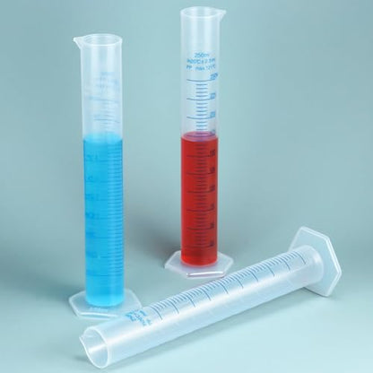QWORK 6-Pack Plastic Graduated Cylinders, 250ml Science Hydrometer Test Tube Cylinder, Dual Marking Lines, Measuring Cylinder with Pour Spout