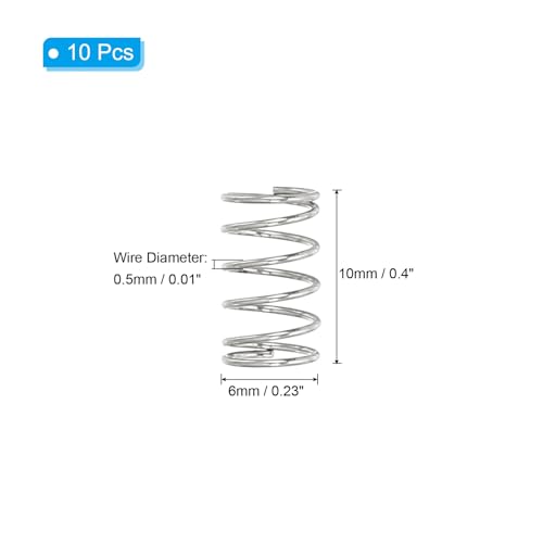 PATIKIL Compression Spring 0.5mm Wire Dia x 6mm OD x 10mm L SUS304 10Pcs - size: 0.5x6x10mm