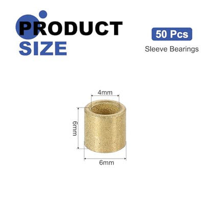 uxcell 50Pcs Sleeve Bearings, 4mm Bore x 6mm OD x 6mm Length, Self-Lubricating Sintered Bronze Bushings - size: 4mm Bore x 6mm OD x 6mm Length