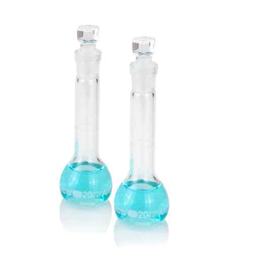 20 ml Volumetric Flask,Clear,3.3Borosilicate Glass,Class A,NS12/14 Glass Stopper,Laboratory Project (Pack of 2) - color: Clear, size: 20ml