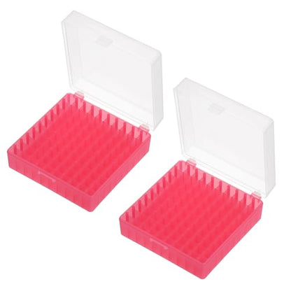 PATIKIL 100 Well Centrifuge Tube Freezer Storage Box, 2 Pcs Polypropylene Lockable Tube Rack for 1.5/1.8/2ML Tubes Vials Samples, Red - color: Red