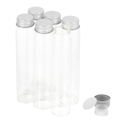 6PCS 50ml Clear Glass Flat Test Tubes with Screw Caps and Plastic Stoppers - color: with Aluminium Caps, size: 50ml