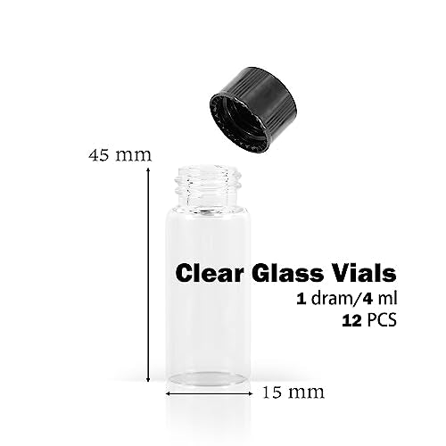 1st Choice Glass Vials, 1 Dram 4ml, Pack of 12 - Storage Bottle With PE Gasket - size: XS