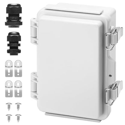 TURBRO Outdoor Electrical Waterproof Junction Box with Latches, ABS Plastic Enclosure Box with Mounting Plate and 304 Stainless Steel Wall Brackets, Hinged Grey Cover, 4.7”x2.8”x6.3” - color: Grey, size: 4.7”x2.8”x6.3”