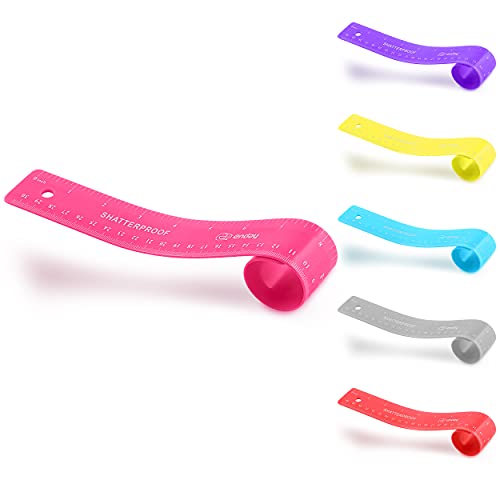 Flexible Ruler Pink, 12 in (30 cm) Soft Plastic Shatter Resistant Straight Edge Ruler, Bendable Kids & Adults Ruler w/Inches & Metrics Also Available in Blue, Purple, Red, Grey, Green, 1 Pc –By Enday - color: Pink
