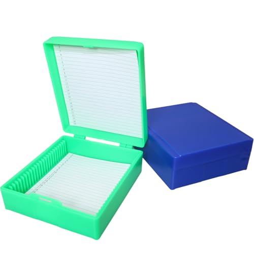 MEETOOT 2PCS 25 Compartment Microscope Slide Box 9.5x8.2x3.3cm Plastic Specimen Storage Case Shock Proof Protective Case