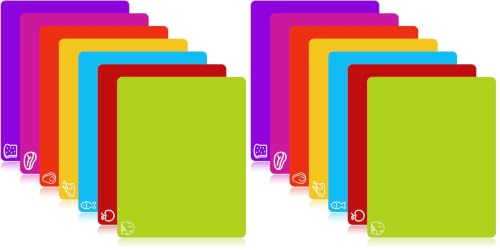 Goodluck 7 Pieces Flexible Cutting Boards, BPA Free Plastic Cutting Boards for Kitchen, Non Slip Cutting Mat for Meat and Vegetables (Pack of 2) - color: Multicolor Regular, size: 7 pieces (Pack of 2)