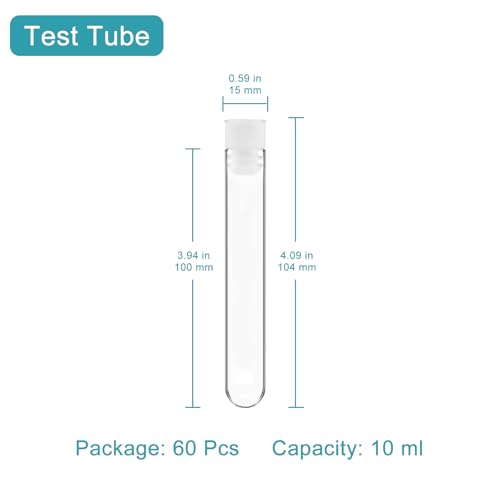 stonylab 0.63 inch Plastic Test Tube Set, 60 Pieces with Rack, 0.63 x 3.94 inch 10 ml Plastic Test Tubes with White Caps, Ideal for Science Teaching Experiments