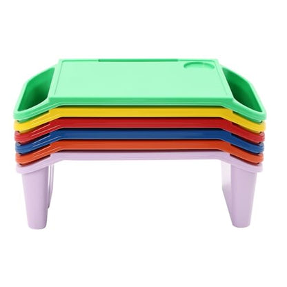 6 pcs Multicolor Kids Lap Tray, Stackable Table with Storage & Cup Holder - color: Red, Green, Yellow, Purple, Orange, Blue,black,white