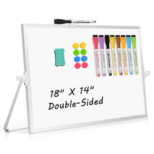 Double-Sided Magnetic White Board with Stand, 18" x 14" - color: White, size: 18"W x 14"H