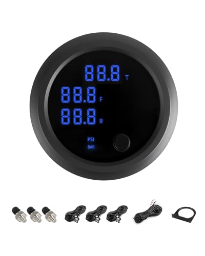 Three Display Air Pressure Gauge 232PSI LED Digital Air Ride Air Bag Suspension Press Meter 12V/24V Kit with 1/8 NPT Electrical Pressure Sensor for Air Ride Suspension Systems 2-1/16" 52mm - color: Blue, size: Three-Display