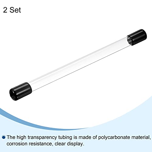 PATIKIL Clear Rigid Tube Round Plastic Tubing with Black Rubber Caps Polycarbonate Water Pipe, 305mm/ 12 Inch Length, 11mmx12mm/0.43"x0.47", 2 Set - color: Black,Clear, size: 0.43"x0.47"