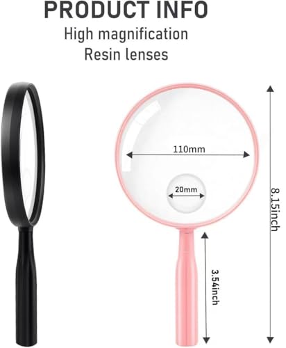 Lakei 10X Handheld Reading Magnifier Glass, Non-Slip Handle,110mm(Pink) - color: Pink, size: 110mm