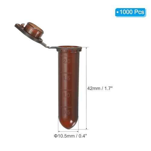 PATIKIL 2ML Plastic Centrifuge Tubes, 1000 Pcs Round Bottom Centrifuge Tube with Snap Cap and Graduated Marks for Laboratory Sample, Brown - color: Brown