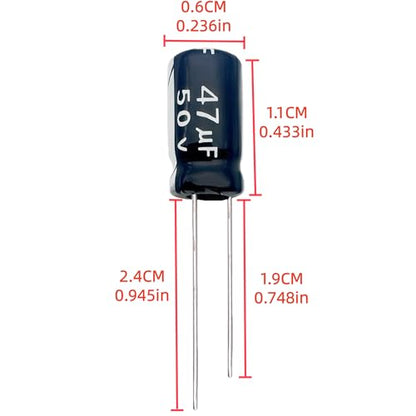 Electrolytic Capacitor YYipdian 47uF 50V 6x11mm High Temperature Resilience Aluminum Capacitors (Pack of 10) - size: 47uF 50V 6x11mm 10PCS