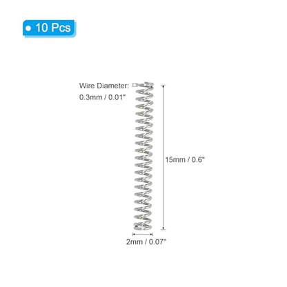 PATIKIL Compression Spring 0.3mm Wire Dia x 2mm OD x 15mm L SUS304 10Pcs - size: 0.3x2x15mm