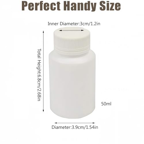 50PCS White Empty Solid Plastic Bottle Case Holder Container Vials Box with Screw Cap for Powder Sample Storage (50ml/1.67oz)