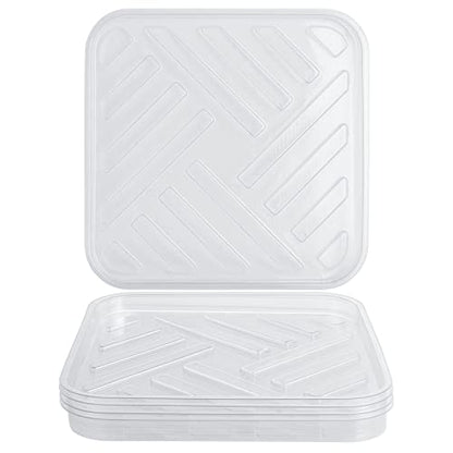Idyllize 5 Pack 10 Inch of Plastic Plant Saucer, Square Clear Drip Trays for Indoors & Outdoor Plants, Durable Thick Saucer for Flower Pot (10") - size: 10"