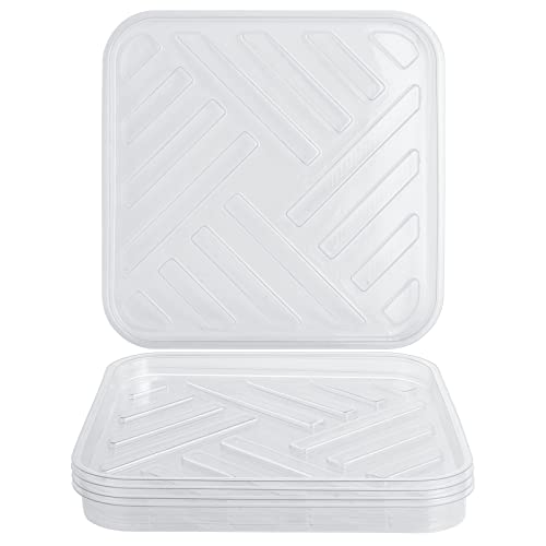 Idyllize 5 Pack 11 Inch of Plastic Plant Saucer, Square Clear Drip Trays for Indoors & Outdoor Plants, Durable Thick Saucer for Flower Pot (11") - size: 11"